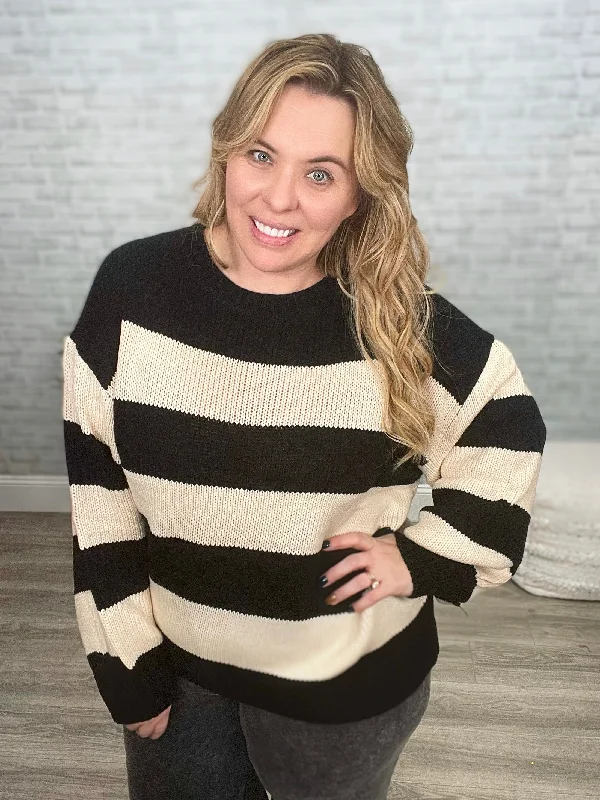 Lucky Strike Sweater in Black Stripe Boxy Sweater Fitted Sweater A-Line