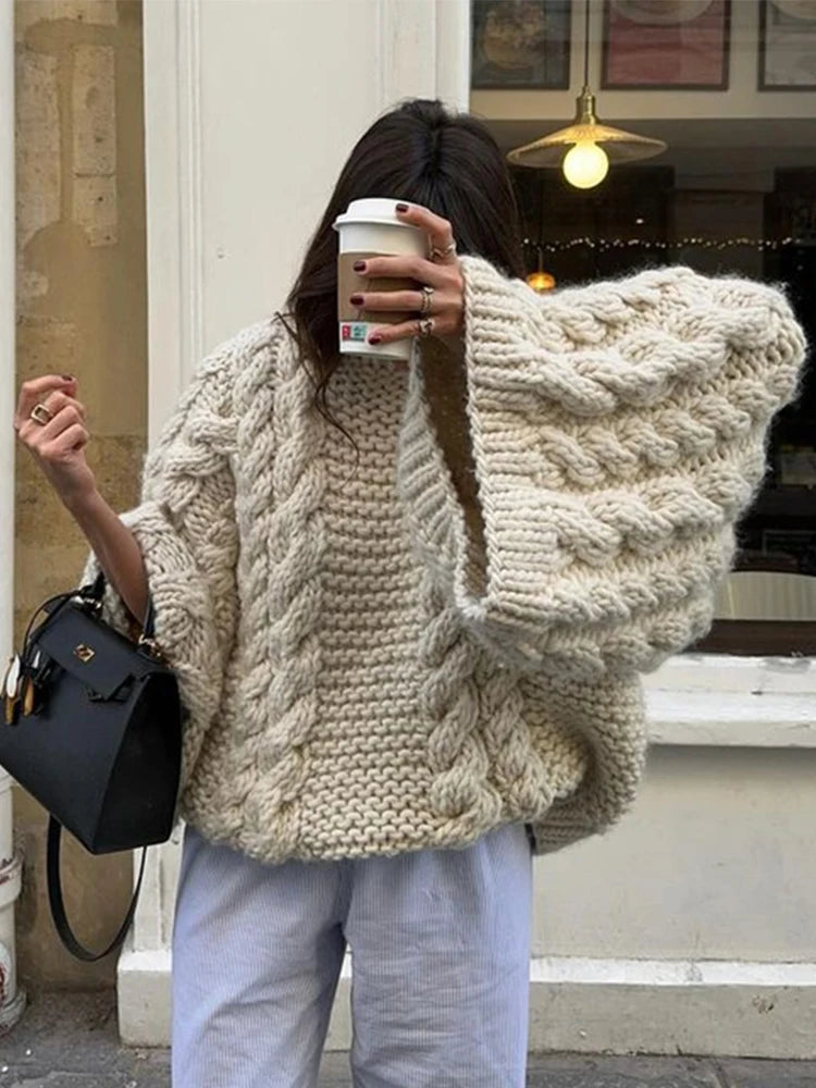 Lunivop Loose Twisted Knitted Pullover Sweaters Women Casual O-neck Long Sleeved Sweater For Woman Autumn Solid Fashion Streetwear Tops Seamless Knitted Crochet
