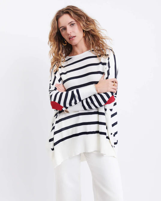 Mersea The Amour Sweater With Heart Patch- Striped navy Transparent Opaque Sheer