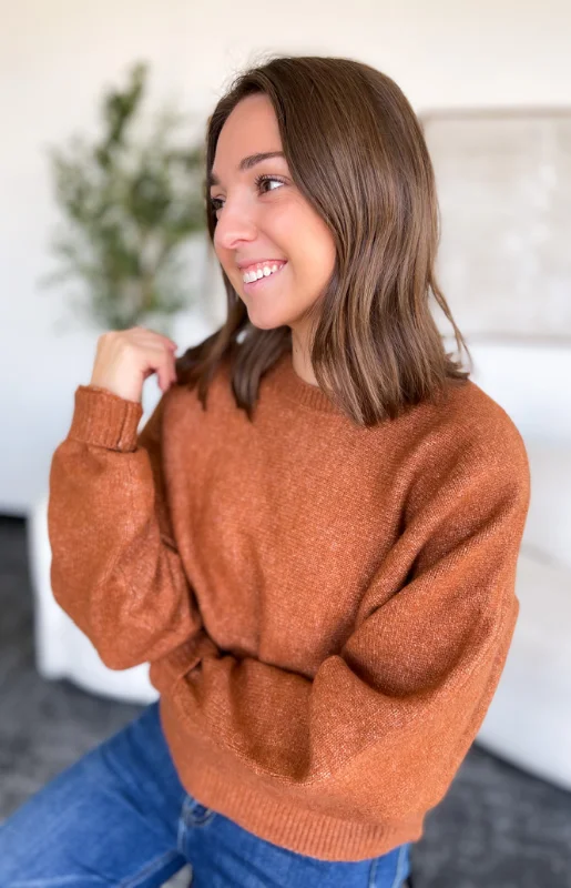 Mia Dolman Sleeve Camel Sweater Ribbed Striped Patterned