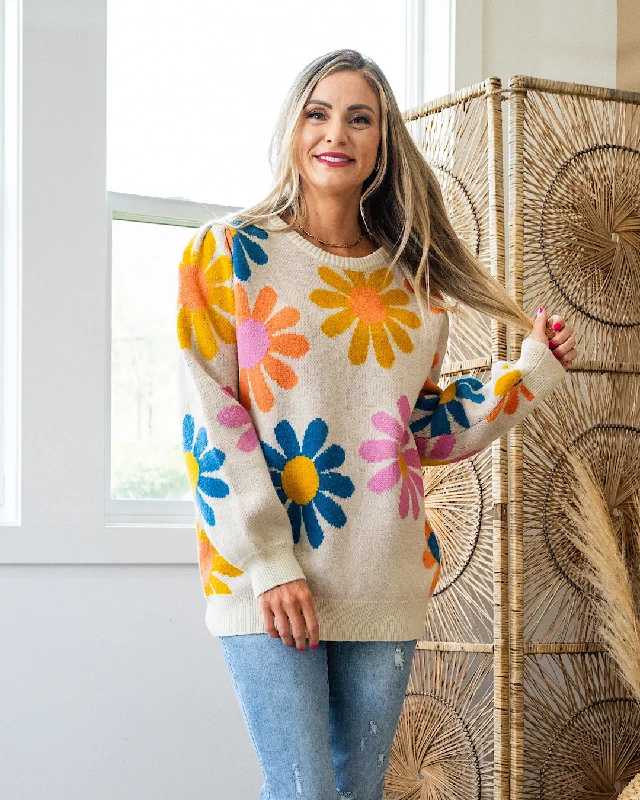 Bright Daisy Sweater - Taupe Cotton Fabric Linen Fabric Terry Fabric