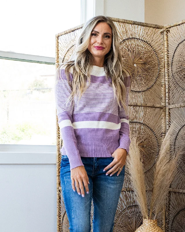 Courtney Striped Sweater - Lavender Ribbed Striped Patterned
