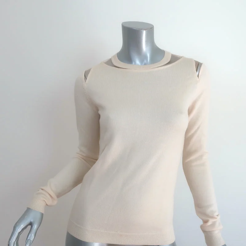 Oscar de la Renta Tulle Insert Cutout Sweater Ivory Wool Size Small Graphic Sweater Embroidered Appliqued Oscar de la Renta Tulle Insert Cutout Sweater Ivory Wool Size Small Graphic Sweater Embroidered Appliqued