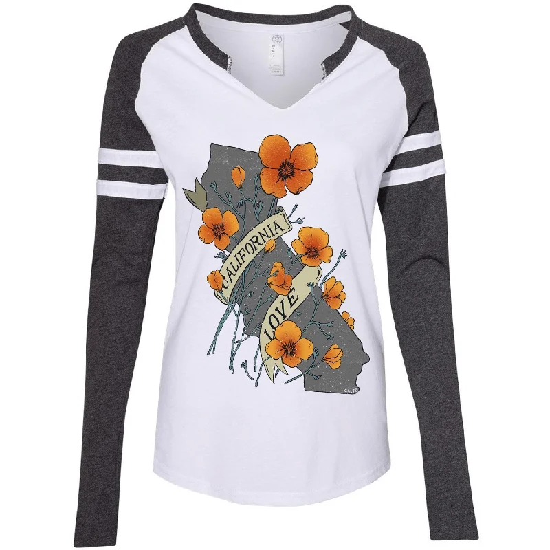 Poppies California Love Varsity Sweater Front Pockets Side Pockets Patch Pockets