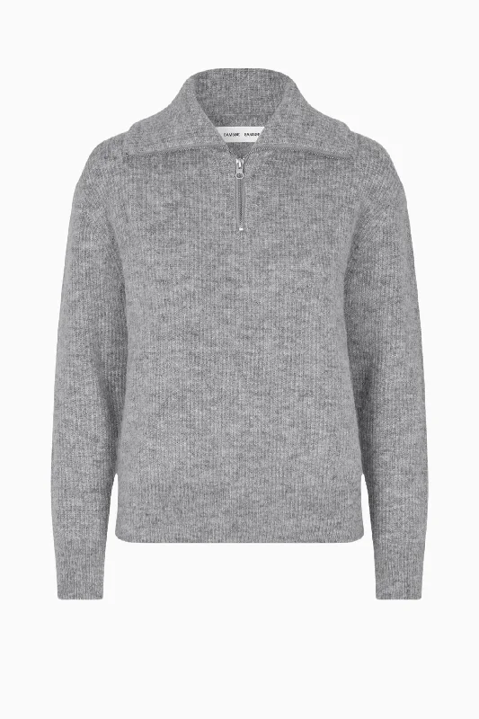 Samsøe Samsøe Saanour Zip Sweater - Grey Melange Seamless Knitted Crochet