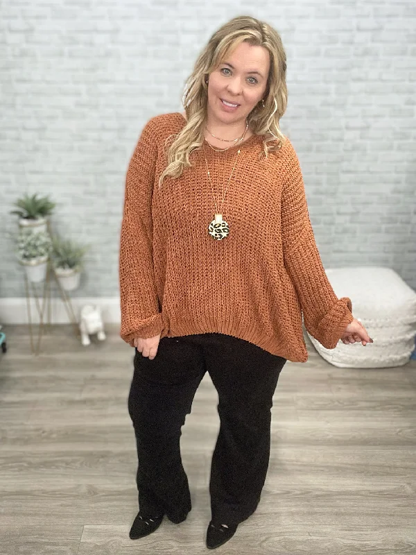 Seasonal Shift Chenille Knit Sweater In Toffee Elegant Classic Vintage