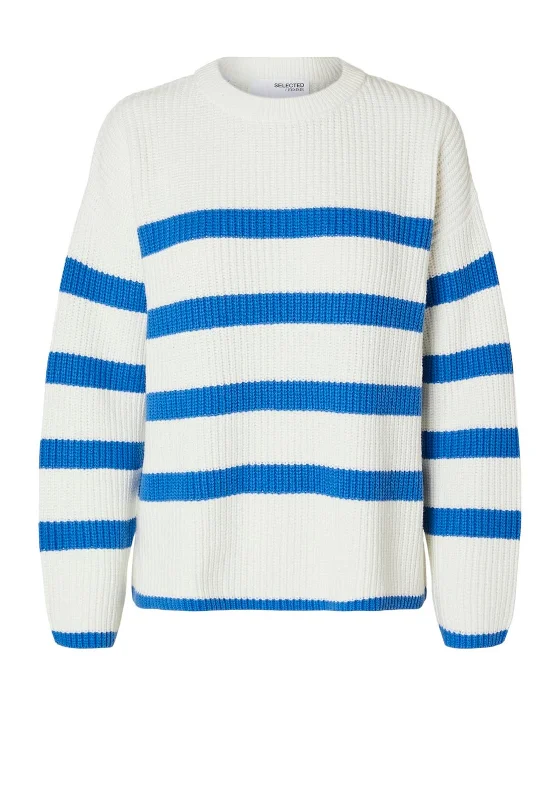 Selected Femme Striped Knit Jumper, White and Blue Chenille Blend Fleece Blend Nylon Blend Selected Femme Striped Knit Jumper, White and Blue Chenille Blend Fleece Blend Nylon Blend
