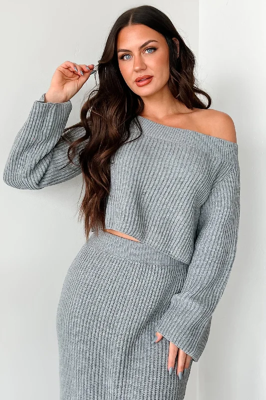 Something To Remember Off The Shoulder Sweater (Heather Grey) Tailored Straight A-Line Something To Remember Off The Shoulder Sweater (Heather Grey) Tailored Straight A-Line