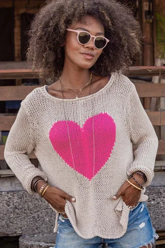 Wooden Ships Maui Heart Crew Cotton Sweater Khaki/Rose Tropical Lightweight Heavyweight Midweight Wooden Ships Maui Heart Crew Cotton Sweater Khaki/Rose Tropical Lightweight Heavyweight Midweight