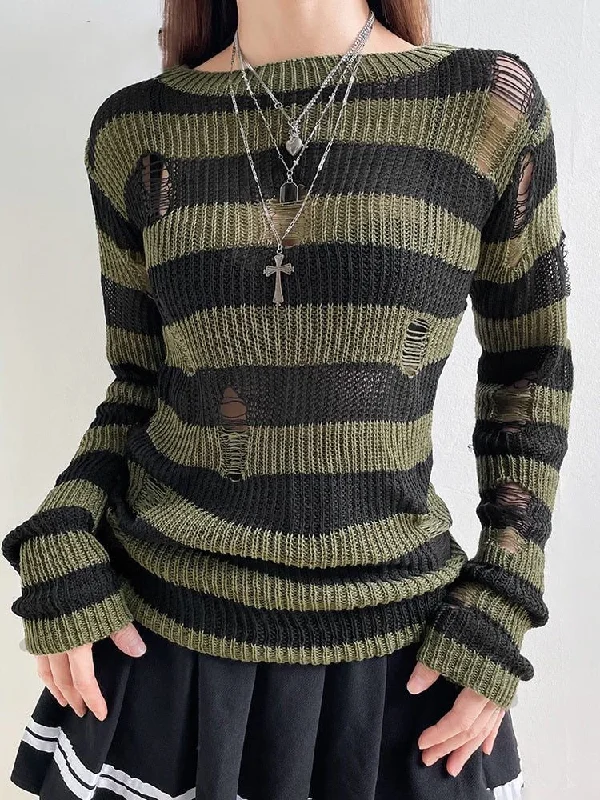 Y2K Ripped Hole Distressed Sweater Tops Vintage Stripe Ripped Pullover Knitting 90s See Through Jumpers New Neon Metallic Matte Y2K Ripped Hole Distressed Sweater Tops Vintage Stripe Ripped Pullover Knitting 90s See Through Jumpers New Neon Metallic Matte