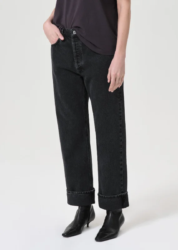 AGOLDE Fran Low Slung Straight Jean in Black Tea (Organic Cotton) Trendy Layered Pocket Jeans