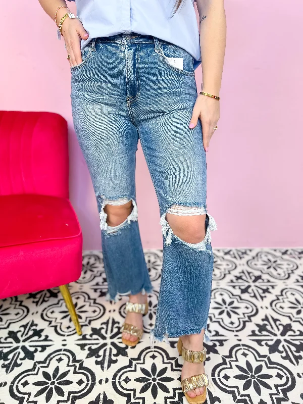 [Risen] High Rise Straight Crop Jean-Medium Stylish High-Rise Mom Jeans