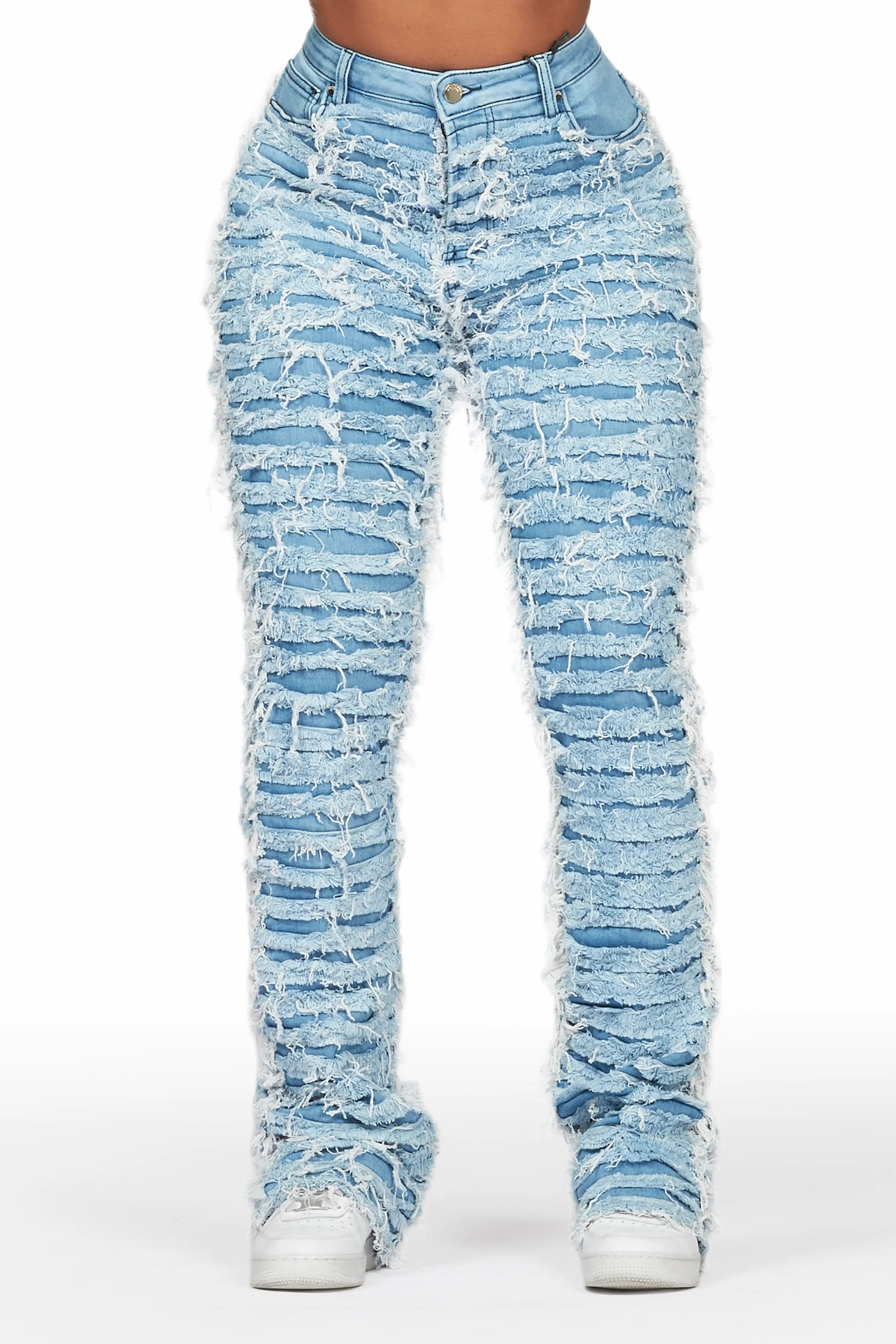 Melany Light Wash Stacked Flared Jean Chic Double Waistband Jeans