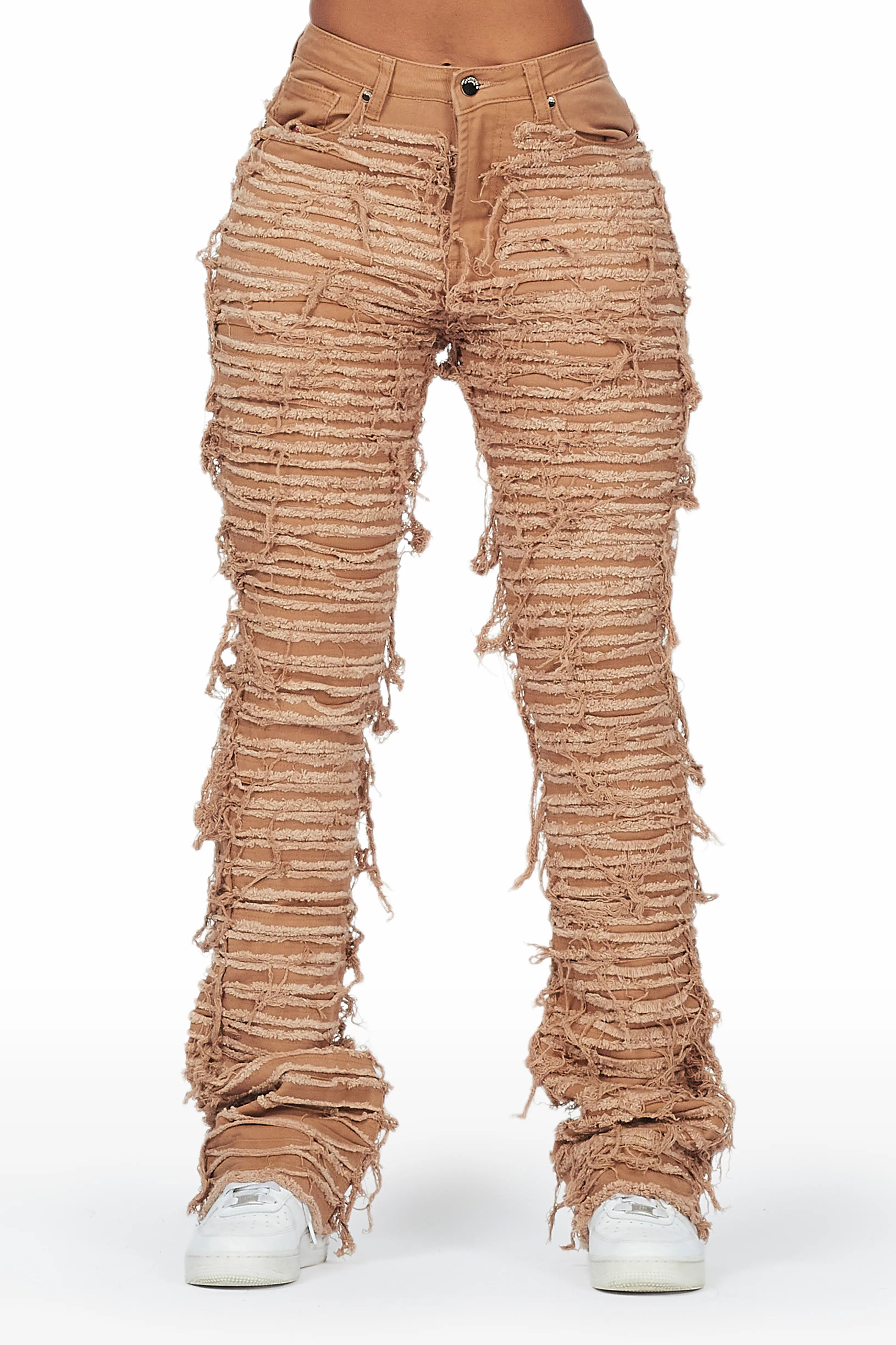 Melany Tan Stacked Flared Jean Casual Straight-Leg Jeans