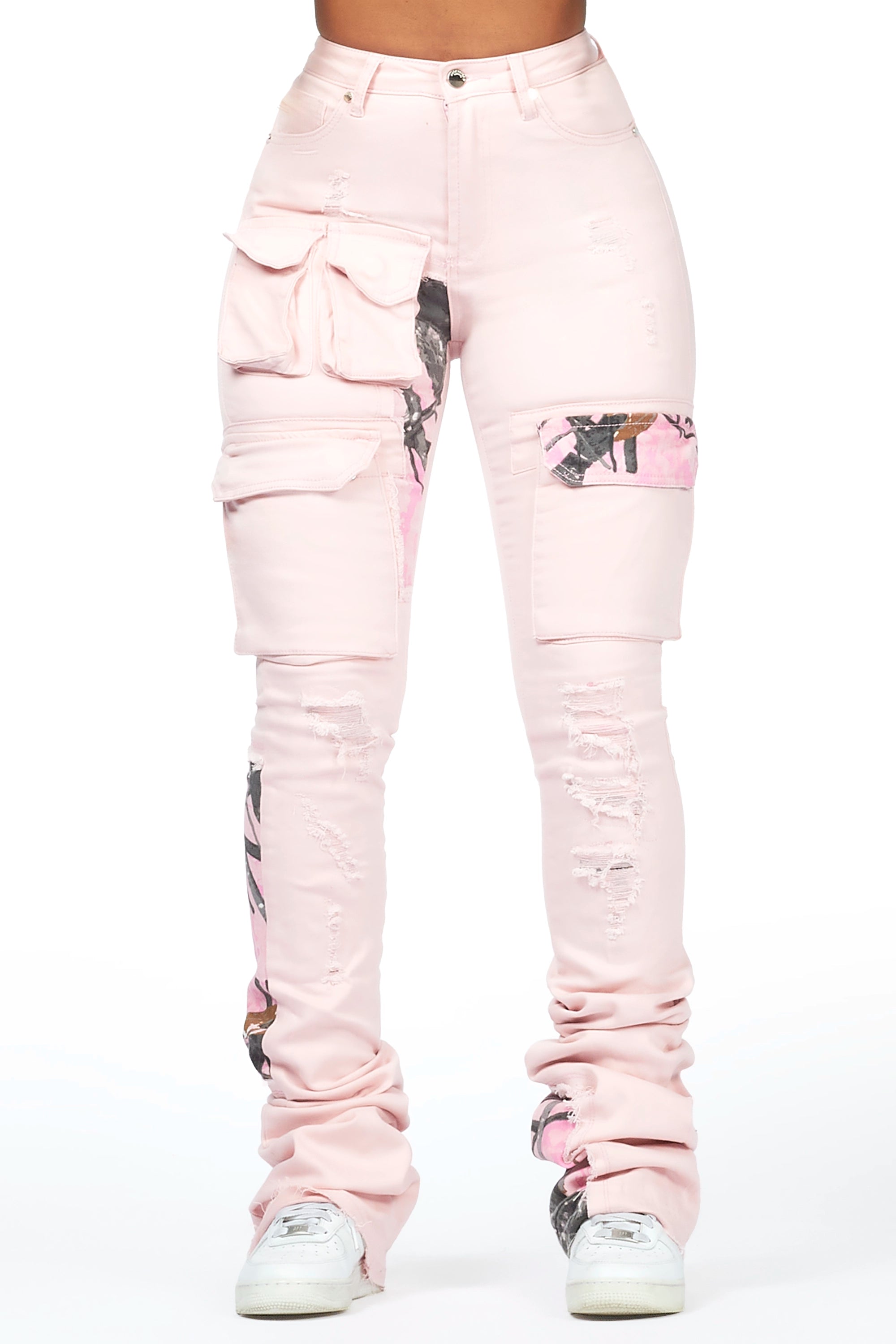 Teresa Pink Super Stacked Jean Fashionable Slouchy Fit Jeans