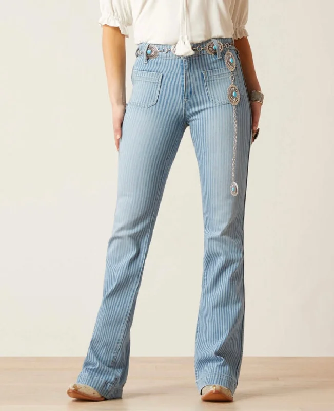 High Rise Laser Stripe Wide Leg Jean Trendy Plus Size Jeans