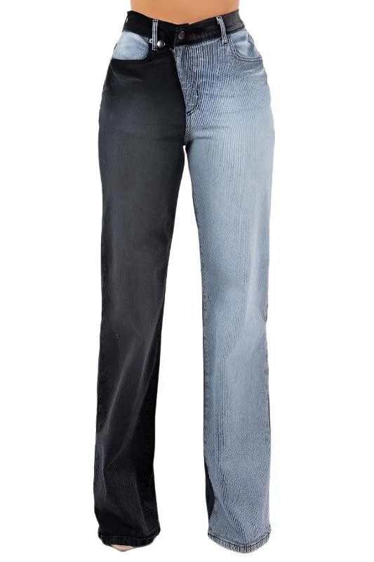 Asymmetrical Wide leg Jean in Black Stylish High-Waist Skinny Denim