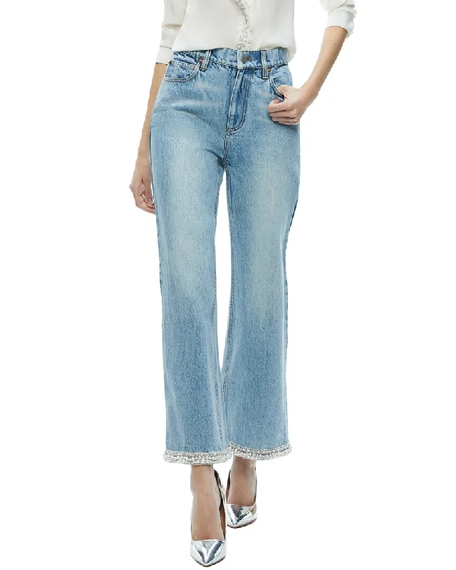 Alice + Olivia Ora High-Rise Embellished Jean Comfortable Flare Leg Jeans