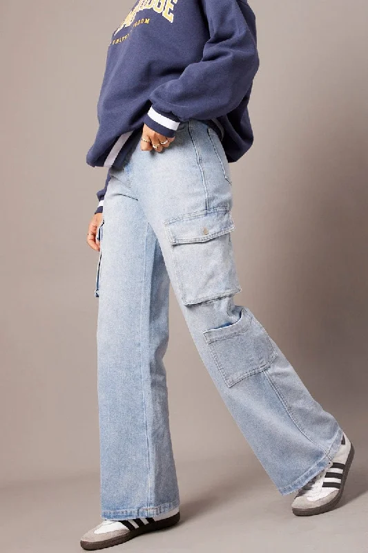 Denim Cargo Jean Mid Rise Stylish High-Waisted Denim