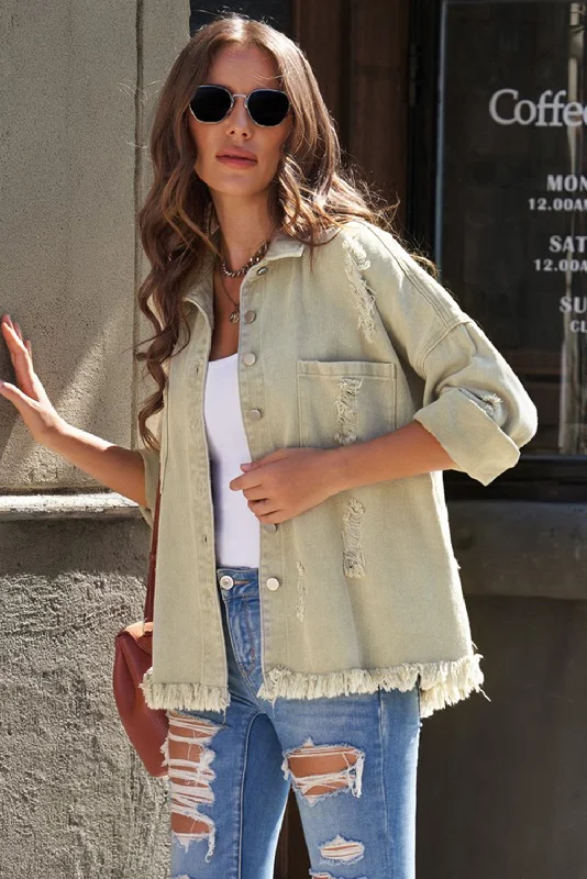 Long Sleeve Button-down Denim Jean Jacket Cozy Tencel Blend Denim Jeans