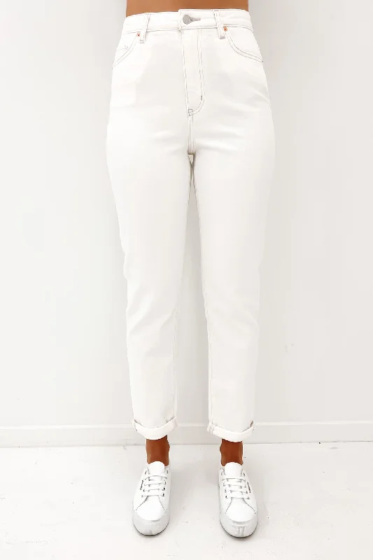 Hi Mom Jean Bright White Trendy Paperbag Waist Jeans