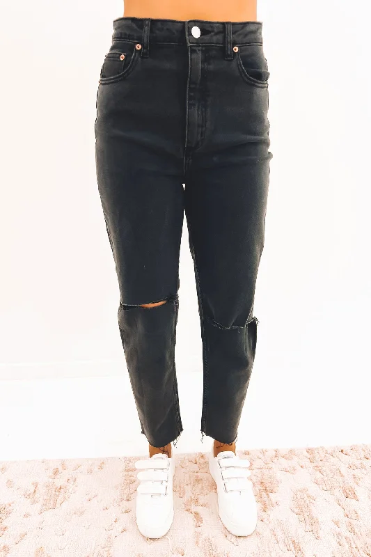 High Moms Slim Jean Infinity Rip Elegant Tapered Leg Denim