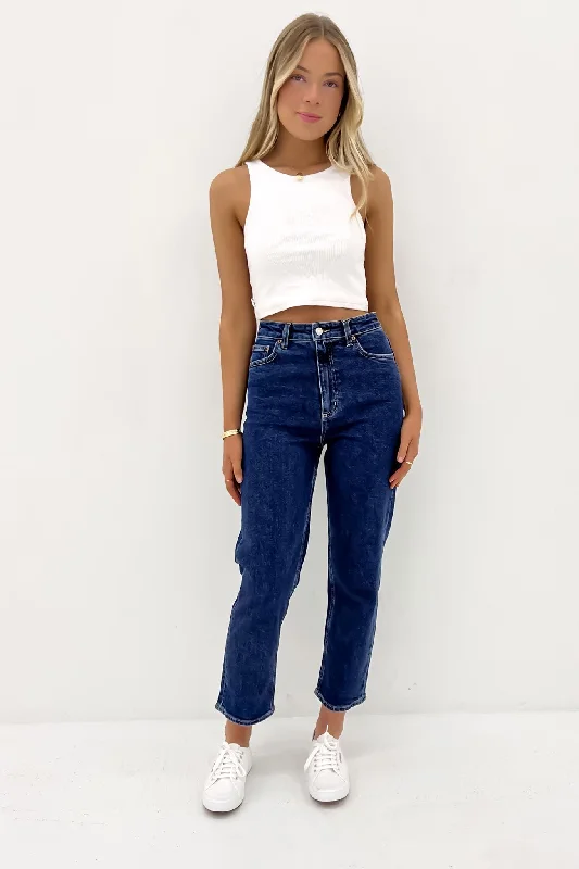 High Straight Crop Jean Indigo Dream Chic Double Waistband Jeans