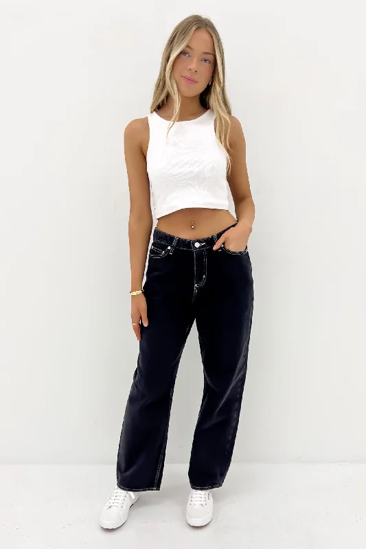 Mid Baggy Jean Throwback Black Petite Trendy Wide-Legged High-Waist Jeans