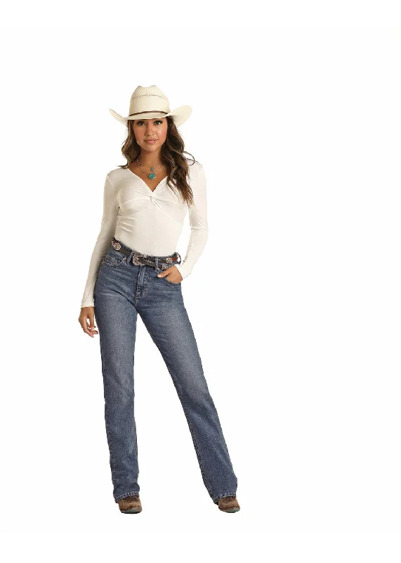 Rock & Roll Cowgirl Women's High Rise Jean Trendy Low-Rise Bootcut Jeans