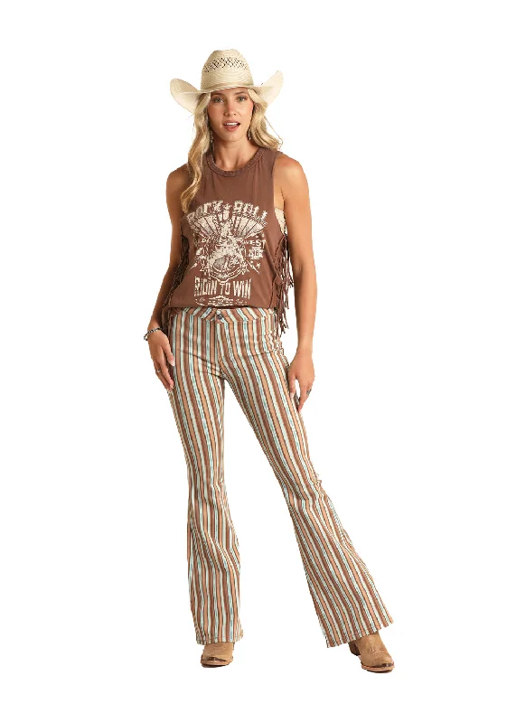 Rock & Roll Denim High Rise Extra Stretch Striped Flare Jean Comfortable Flare Leg Jeans