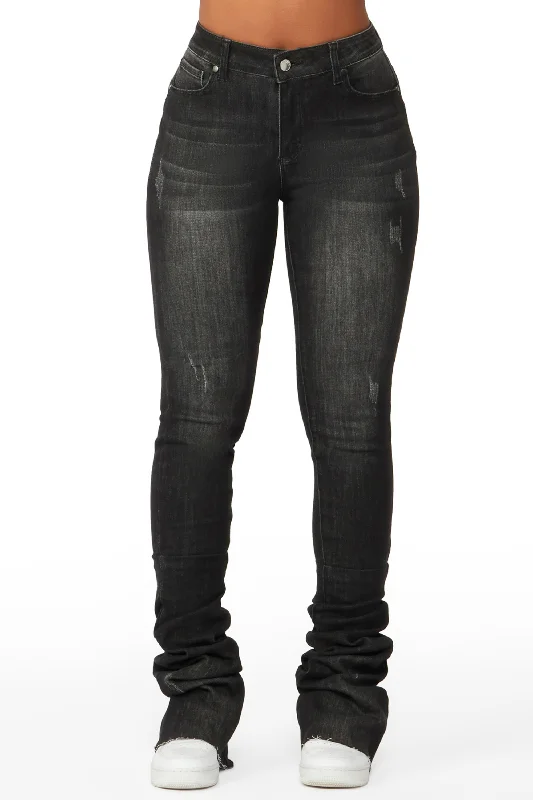 Makena Black Super Stacked Jean Comfortable Straight-Legged Denim