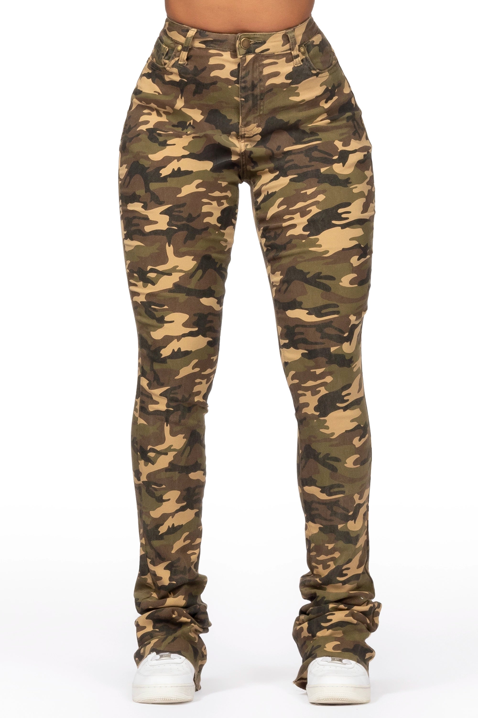 Salute Camo Super Stacked Jean Comfortable Distressed Straight-Leg Jeans