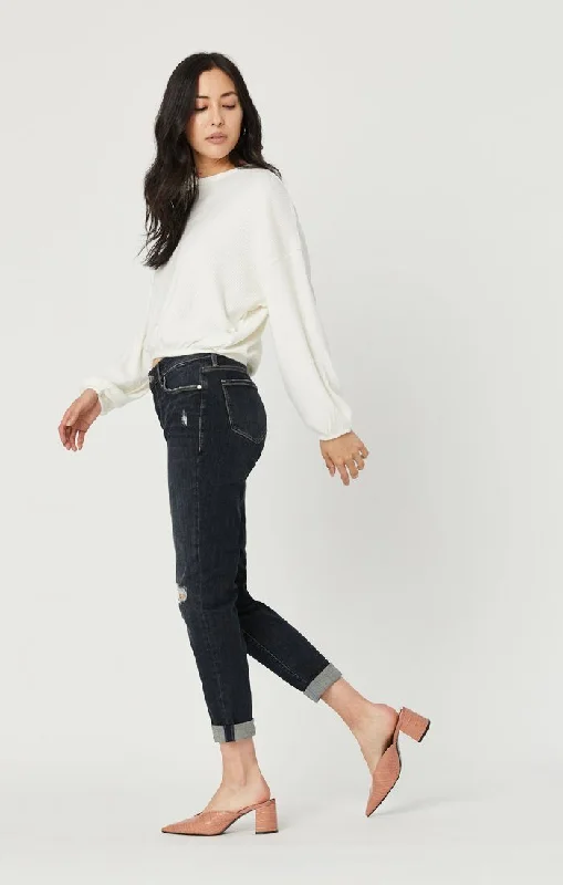 ADA BOYFRIEND JEANS IN SMOKY RIPPED VINTAGE Trendy Skinny High-Waist Jeans