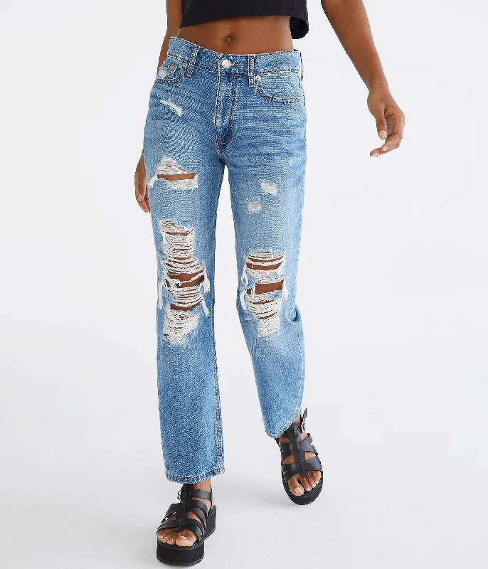 Aeropostale High-Rise Mom Jean Elegant Raw Hem Jeans