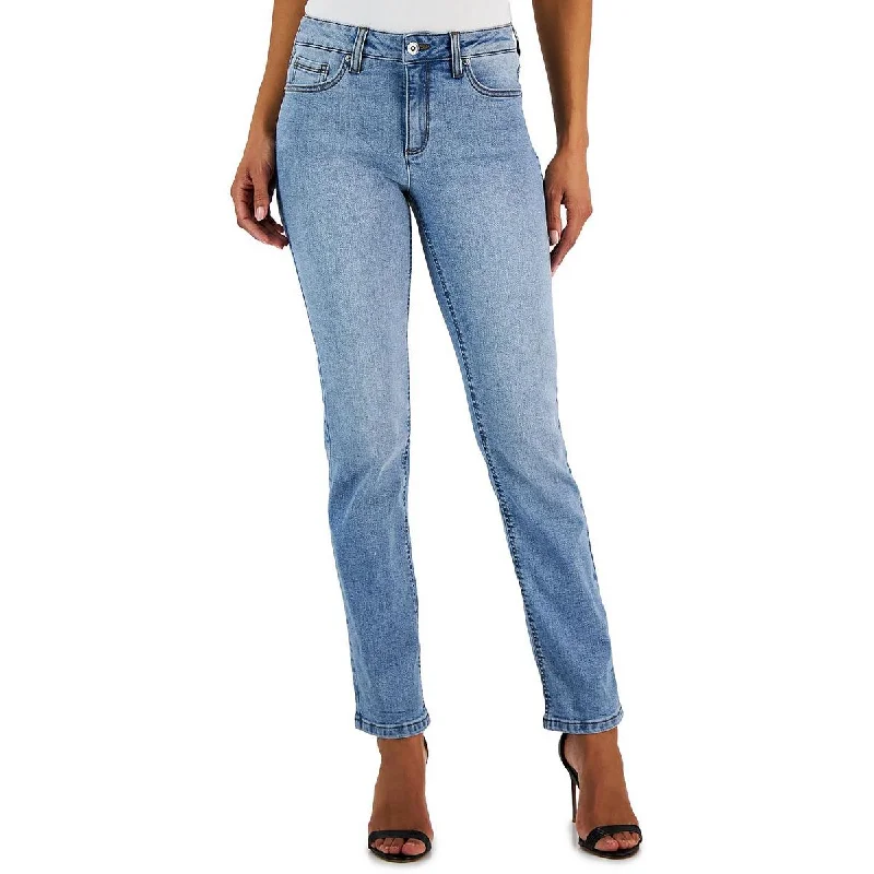 Anne Klein Womens Mid Rise Denim Straight Leg Jeans Stylish Acid-Wash Jeans