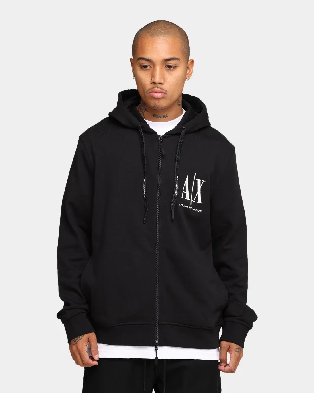 Armani Exchange Felpa Hoodie Black Hoodie with Zipper Versatile Modern