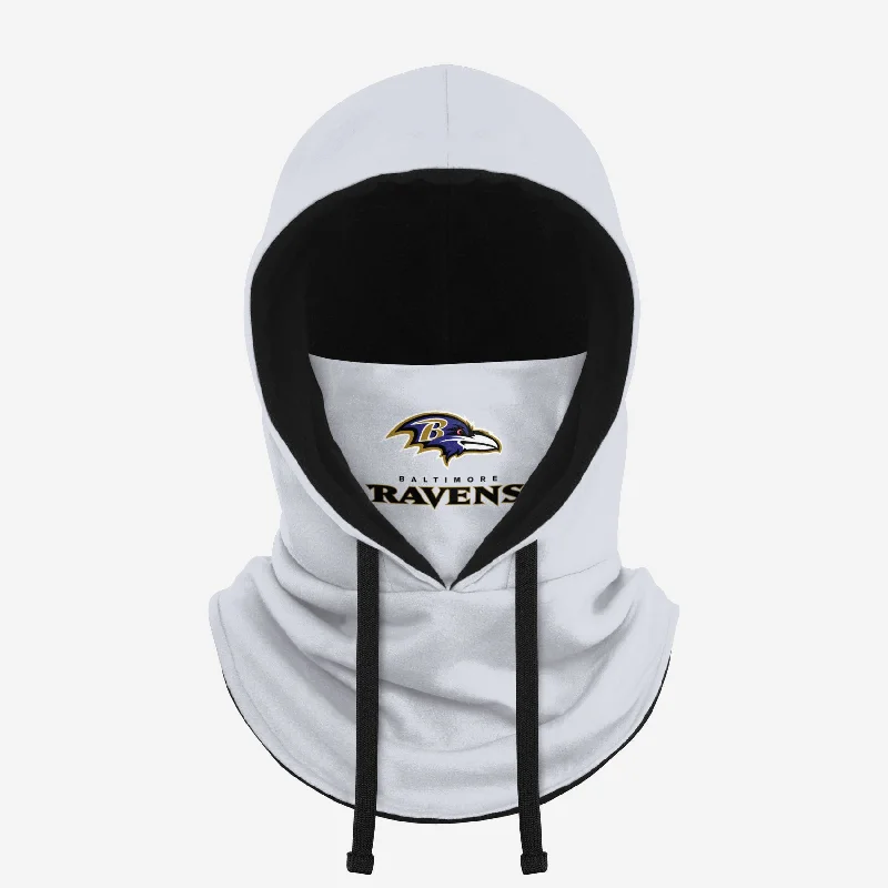 Baltimore Ravens White Drawstring Hooded Gaiter Hoodie with Ribbed Cuffs Snug Fit Comfort Baltimore Ravens White Drawstring Hooded Gaiter Hoodie with Ribbed Cuffs Snug Fit Comfort