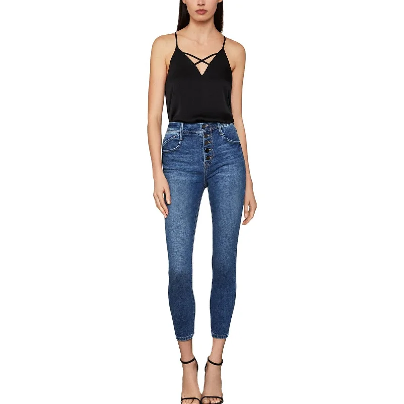 BCBGMAXAZRIA Womens High Rise Skinny Cropped Jeans Chic Faded Blue Jeans