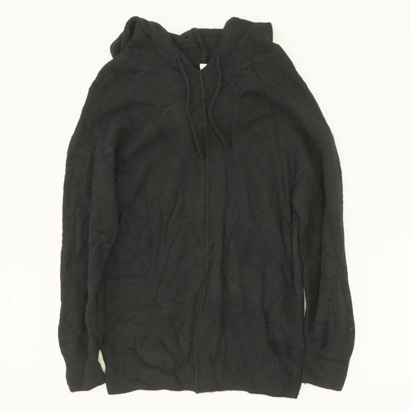 Black Solid Hoodie Hoodie with Reflective Safety Nightwear