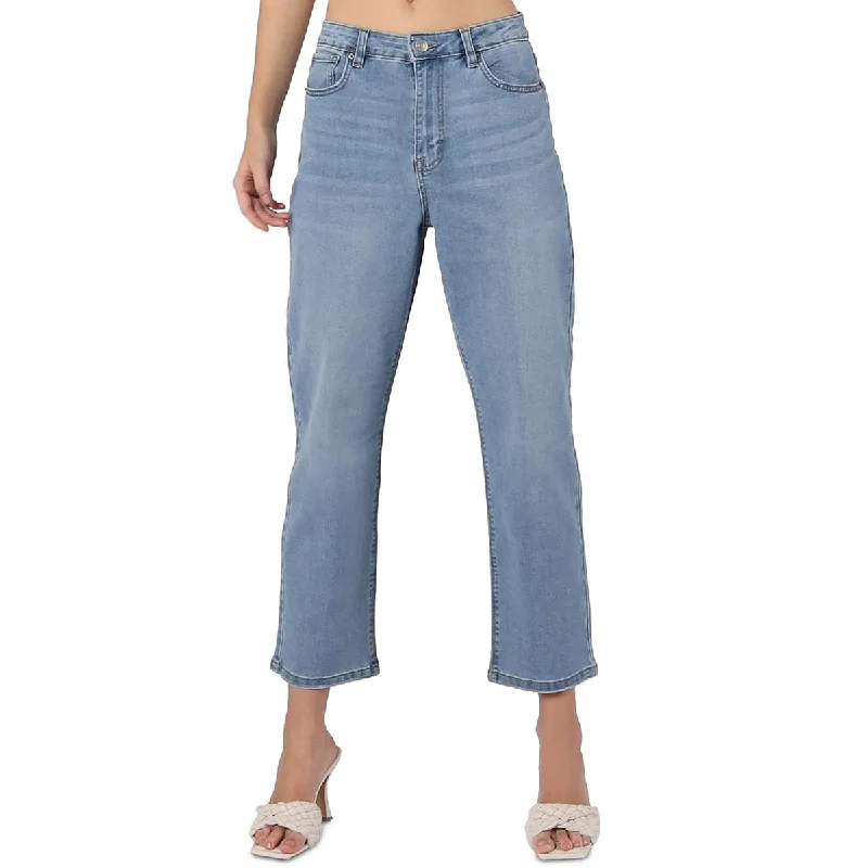 Black Tape_ Womens High Rise Straight Leg Mom Jeans Trendy Paperbag Waist Jeans