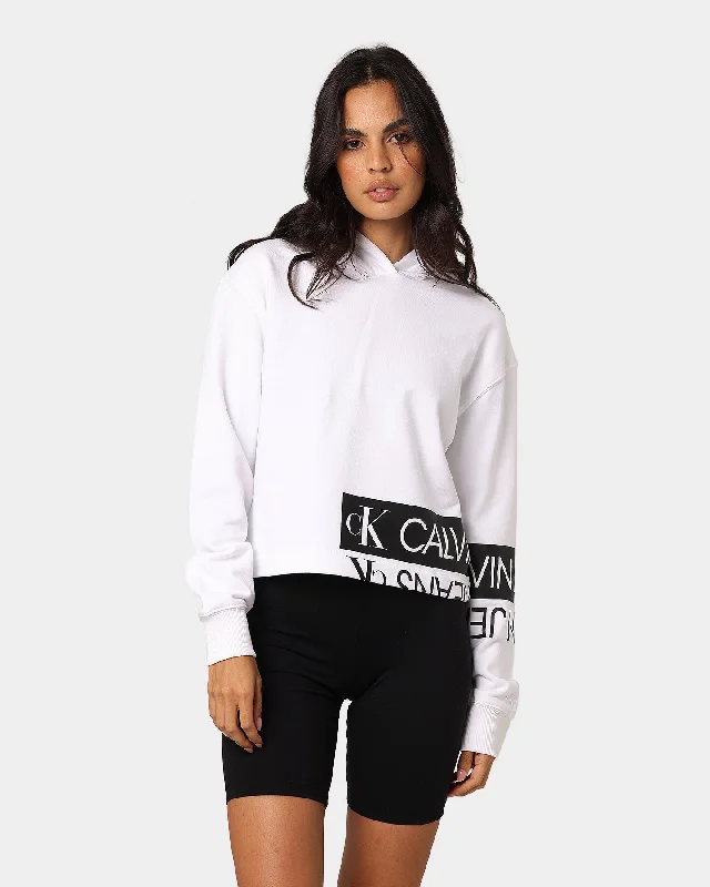 Calvin Klein Women's Mirrored Logo Hoodie White/Black Hoodie with Hem Lace Feminine Delicate Calvin Klein Women's Mirrored Logo Hoodie White/Black Hoodie with Hem Lace Feminine Delicate
