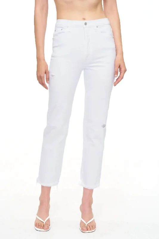 Charlie High Rise Straight Jeans In White Stylish Paperbag Waist Denim