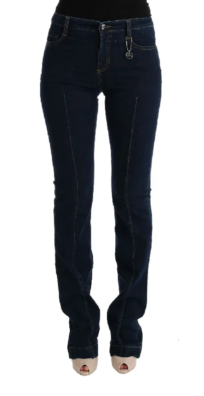Costume National Chic Flared Cotton Jeans in Blue Classic Blue Denim Jeans