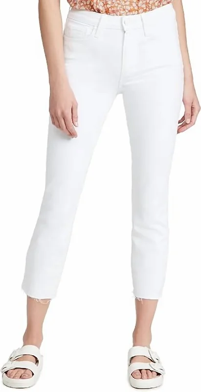 Cindy Crop With Raw Hem Jeans In Crisp White Trendy Wide-Leg High-Waist Denim