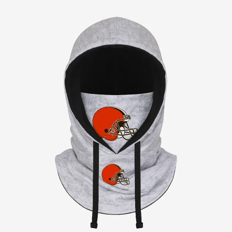 Cleveland Browns Heather Gray Drawstring Hooded Gaiter Scarf Hoodie with Raw Hem Edgy Unfinished