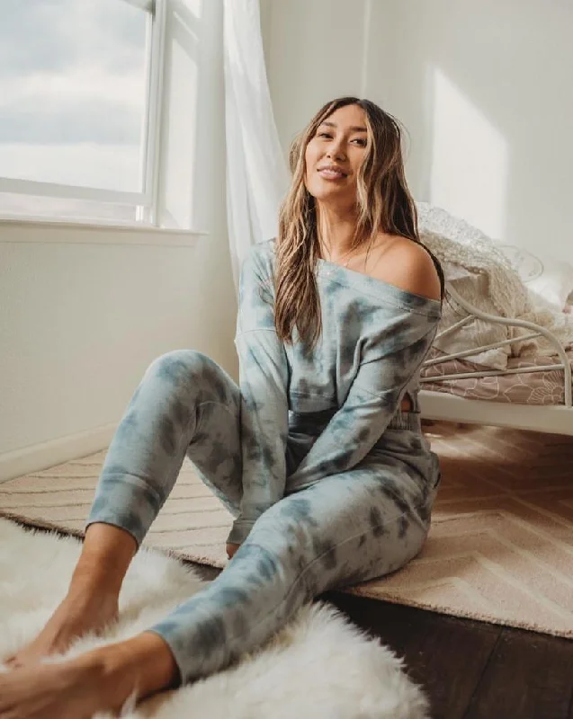 Cropped Off-Shoulder Organic Sweatshirt | Ocean Mist Hoodie with Elastic Waist Stretchable Comfortable Cropped Off-Shoulder Organic Sweatshirt | Ocean Mist Hoodie with Elastic Waist Stretchable Comfortable