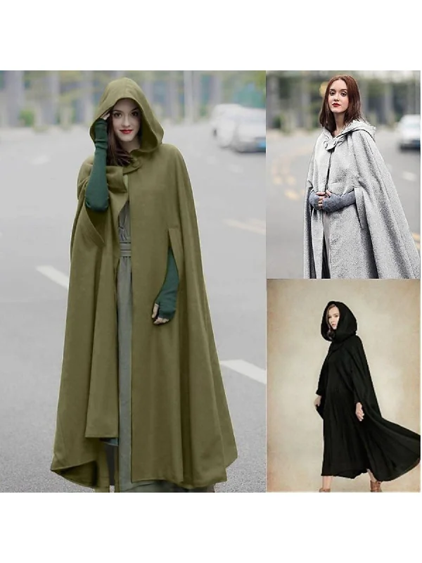 Dark Green Vintage Medieval Adult Long Hooded Cloak Hoodie with Snap Buttons Easy Quick Dark Green Vintage Medieval Adult Long Hooded Cloak Hoodie with Snap Buttons Easy Quick