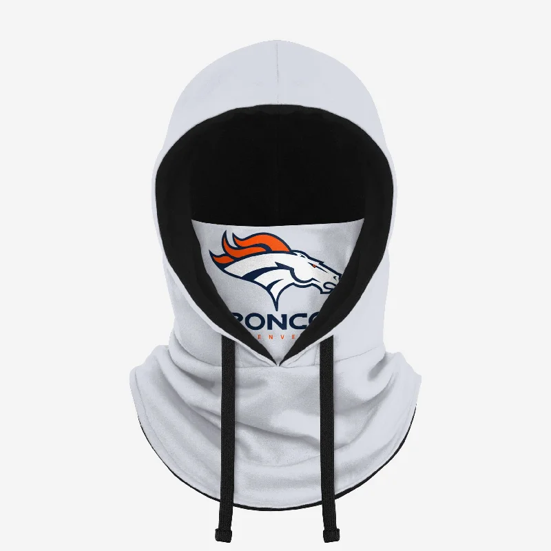 Denver Broncos White Drawstring Hooded Gaiter Hoodie with Side Slits Relaxed Casual