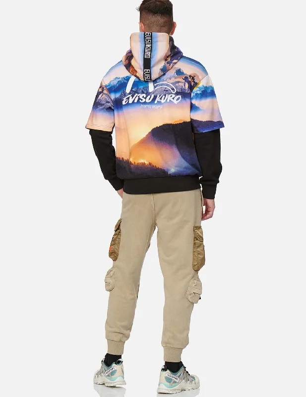 Digital Print Mock 2-in-1 Hoodie Hoodie with Tie-Dye Psychedelic Retro