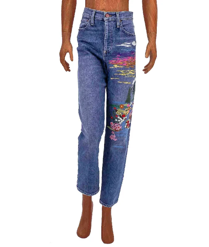 Embellished High Waisted Jean Cozy Wide-Legged Jeans